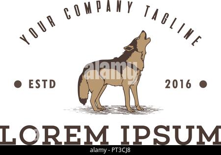wolf vintage logo. retro design concept template Stock Vector