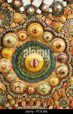 Colorful circular mosaic designs with pottery shards, at Pha Sorn Kaew, in Khao Kor, Phetchabun, Thailand. Stock Photo