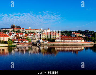 View over Vltava River towards Lesser Town and Castle, Prague, Bohemia Region, Czech Republic Stock Photo