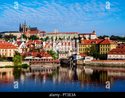 View over Vltava River towards Lesser Town and Castle, Prague, Bohemia Region, Czech Republic Stock Photo