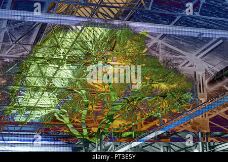 abstract multiple exposure background of industrial roof and tree shadow graph Stock Photo