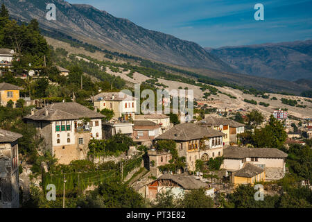 19th-century traditional Ottoman style houses in Gjirokastra (Gjirokaster), UNESCO World Heritage Site, Albania Stock Photo