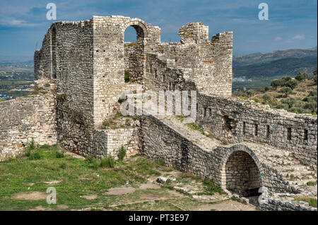 Fortifications in Main Gate area at Castle hill in Berat, UNESCO World Heritage Site, Albania Stock Photo