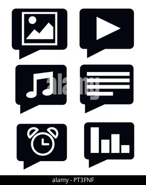 Black silhouette. Flat mobile app icon set. Vector illustration isolated on white background. Stock Vector