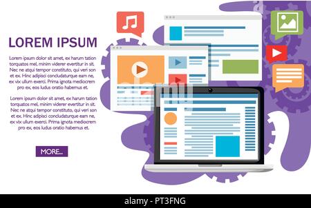 Website development concept. Flat design style. Vector illustration on white background with gears. Website page and mobile app design. Stock Vector