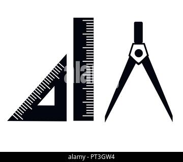 Compass and ruler black icon. Circulus with kernel. Flat vector illustration isolated on white background. Stock Vector