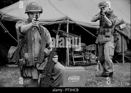 US M60 Gunner and Rifleman Vietnam (Reenactor) Stock Photo