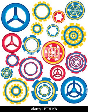 Collection of colorful gear wheels icons set. Flat vector illustration isolated on white background. Stock Vector