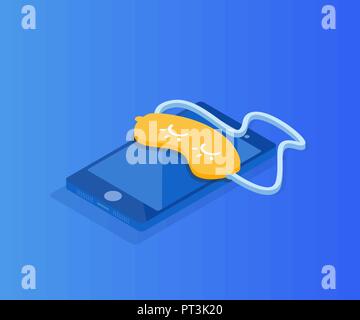 Sleeping phone and Mask for sleep.Modern digital colorful illustration for web Stock Vector