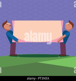 Flat design business Vector Illustration Empty template esp isolated Minimalist graphic layout template for advertising. Two Men Standing Carrying Rec Stock Vector