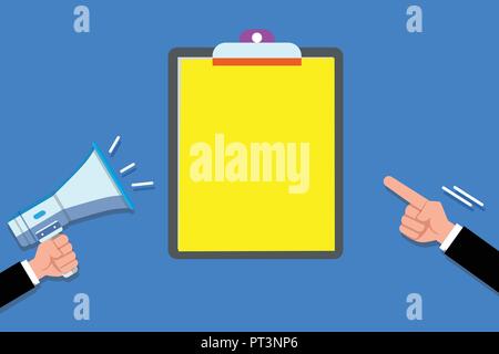 Flat design business Vector Illustration concept Empty copy space modern abstract background Geometric element. Two Human Hands Holding Megaphone anot Stock Vector