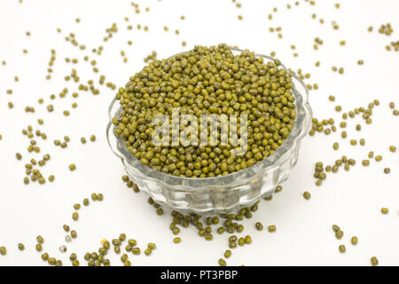 Green mung dal lentil pulse bean isolated on white background. Stock Photo