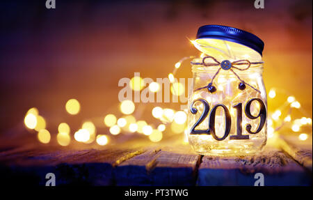 Open 2019 - Christmas Lights In The Jar - Blurred Background Stock Photo