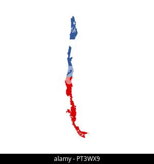 Chile country silhouette with flag on background on white Stock Vector
