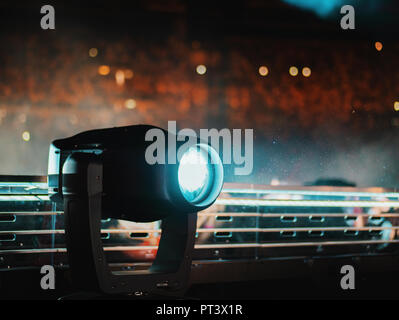 Stage illumination light equipment and projector. Searchlight floor. Element of job lighting. Spotlight on stage before concert Stock Photo