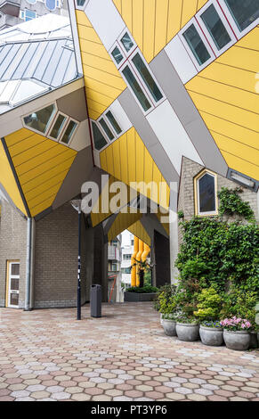 Cube Houses in Rotterdam, Netherlands viewed from the central space. It is a set of innovative houses Stock Photo
