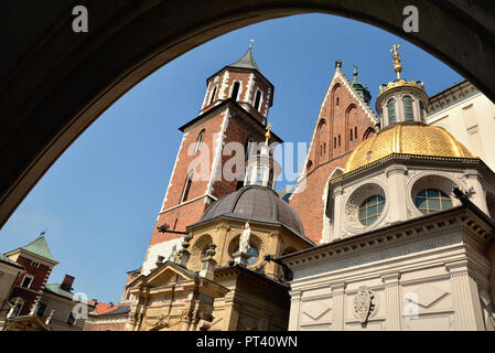 The Royal Archcathedral Basilica of Saints Stanislaus and Wenceslaus on the Wawel Hill. Architecture close up, part of Wawel Castle in Krakow, Poland. Stock Photo