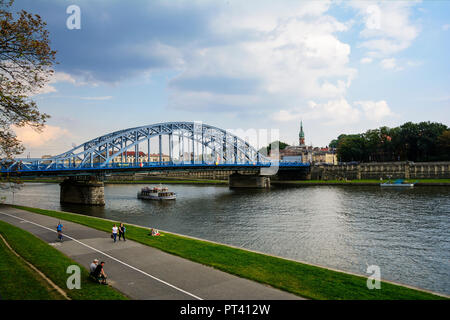 KRAKOW, POLAND - SEPTEMBER 2, 2016. Marshal Jozef Pilsudski bridgebridge over Vistula river in Krakow, Poland Stock Photo