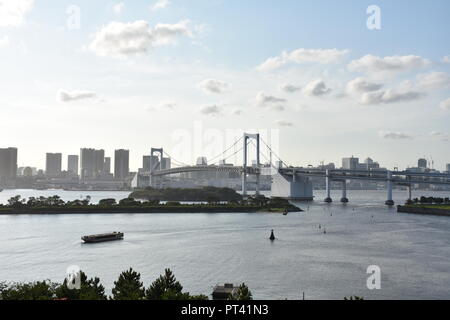 Tokyo city view across the Rainbow bridge. View from Odaiba, Tokyo Stock Photo