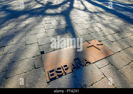 Ground plaque España in front of the Europa Museum in Schengen, Moselle valley, Remich canton, Luxembourg