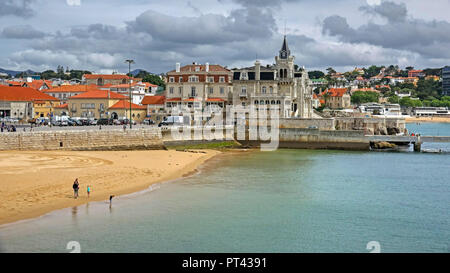 Beach and town view, Cascais near Lisbon, Costa do Estoril, Portugal, Europe Stock Photo