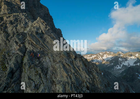 Climber at the north ridge of the Seeköpfe, Verwall, Tirol, Austria Stock Photo