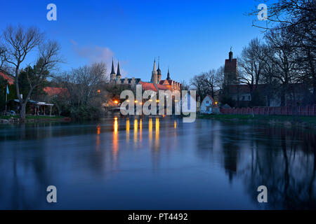 Germany, Saxony-Anhalt, Merseburg, cathedral and castle over the Saale, dawn Stock Photo