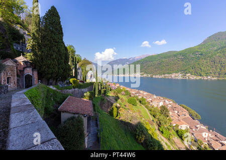 Balcony on the rooftops of Morcote and Lake Ceresio, Morcote, Canton Ticino, Switzerland,