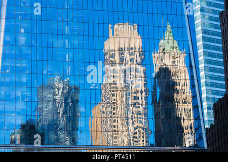 Skyscrapers reflected, One World Trade Center, Lower Manhattan, New York City, USA Stock Photo