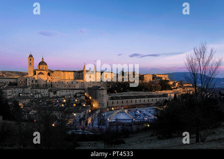 Palazzo Ducale at sunset, Urbino, Province of Pesaro Urbino, Marche, Italy Stock Photo