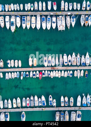 Boats, aerial view, Campomarino di Maruggio, Taranto province, Apulia, Salento, Italy, Europe, Stock Photo