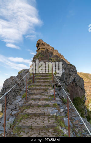 Steps of Vereda do Areeiro, the trail that links Pico Ruivo to Pico do Arieiro, Funchal, Madeira region, Portugal, Stock Photo