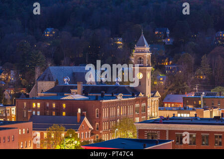 USA, New England, Vermont, Montpelier, elevated town view, dusk Stock Photo