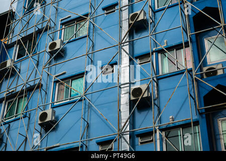 Air conditioner condenser units outside building Stock Photo