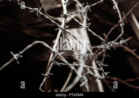 Rusty barbed wire Stock Photo
