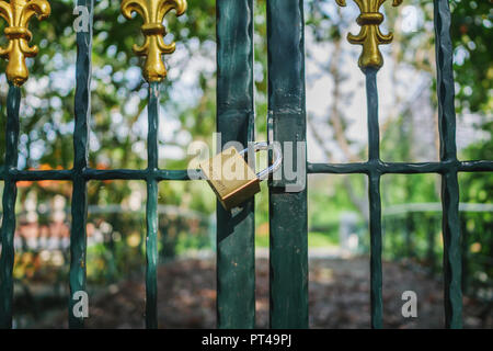 High quality padlock on steel gate Stock Photo