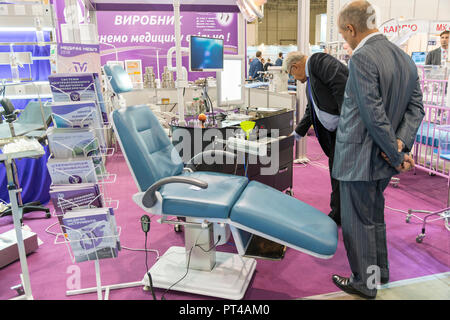 Kiev, Ukraine. October 5 2018. exhibition of dental equipment. Group dentist chair and tools at the international exhibition of the dental professiona Stock Photo