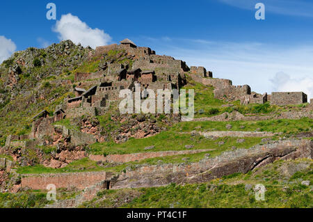 South America, Pisac (Pisaq) - Inca ruins in the sacred valley in the Peruvian Andes, Peru Stock Photo