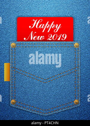 Happy new year text in denim pocket.