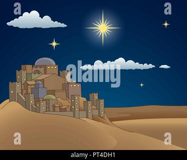Nativity Christmas Bethlehem Star Cartoon Scene Stock Vector
