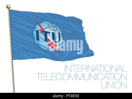 ITU, International Telecommunications Union organization flag, United Nations, New York, USA Stock Vector