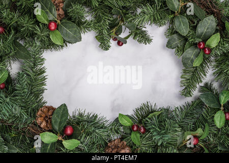 Christmas wreath on marble background Stock Photo