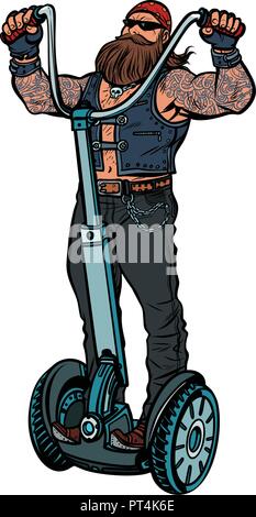 Biker on electric scooter, rider. Isolate on white background. Pop art retro vector illustration vintage kitsch Stock Vector