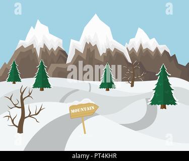 Winter mountain landscape background. Flat Vector Illustration. Stock Vector