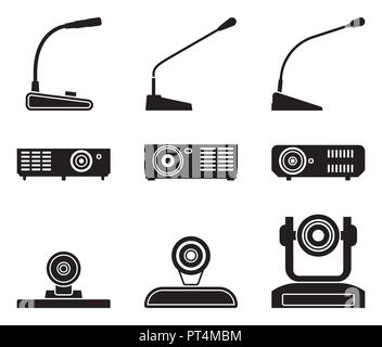 Conference equipment icon set. Silhouette vector Stock Vector