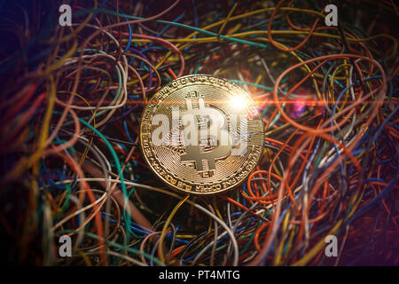 Golden Bitcoin. New virtual money concept Stock Photo