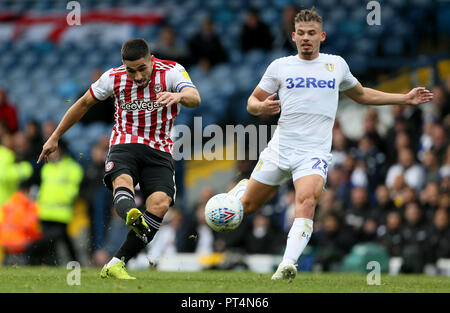 Brentford's Neal Maupay shoots during the Sky Bet Championship match at Elland Road, Leeds. Stock Photo