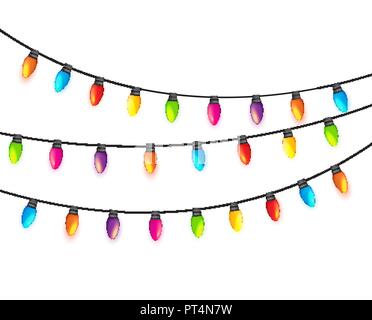Multicolored Garland Lamp Bulbs Festive Isolated Stock Vector