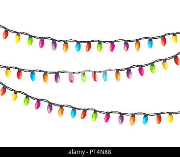 Multicolored Garland Lamp Bulbs Festive Isolated Stock Vector