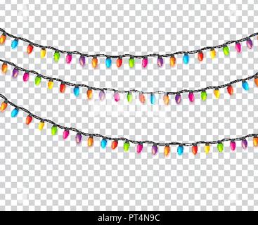 Multicolored Garland Lamp Bulbs Festive Isolated on Transparent Background Vector Illustration Stock Vector